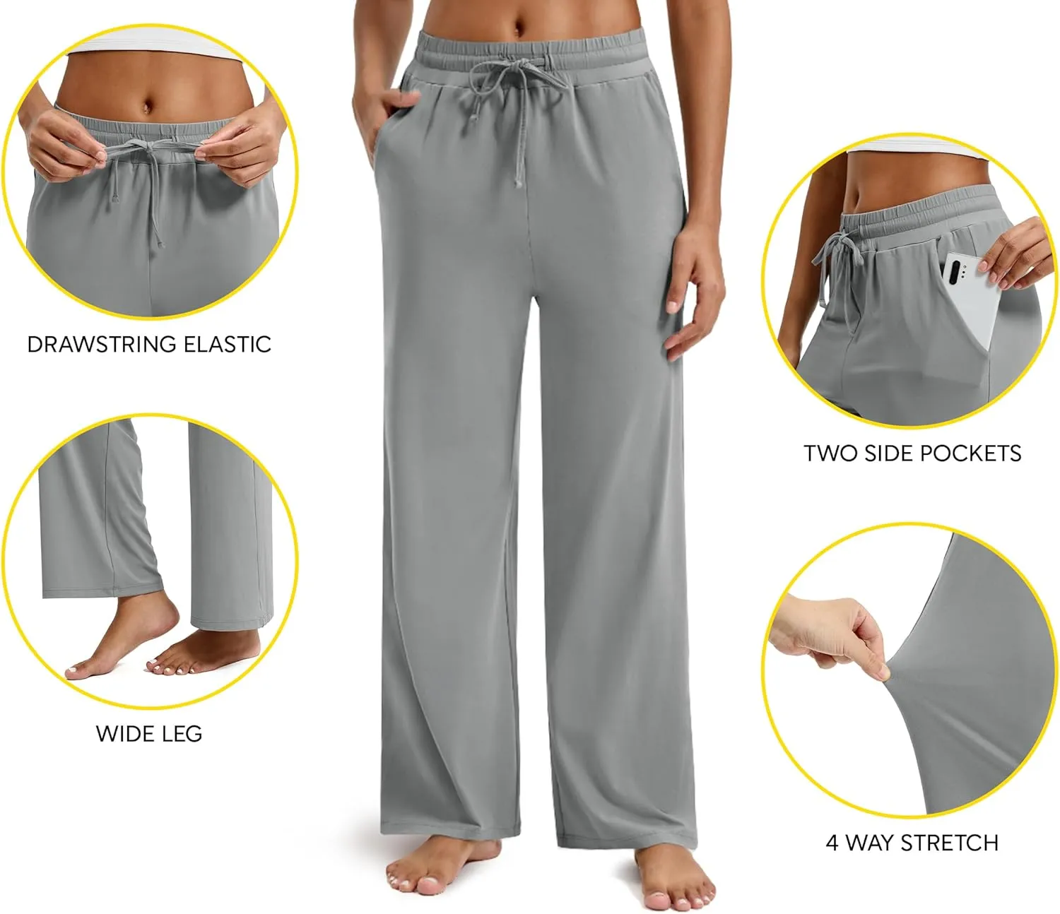 Maxbee Wide Leg Pants for Woman, Loose Sweatpants Women with Pockets,Baggy Casual Drawstring Yoga Pants Long Style