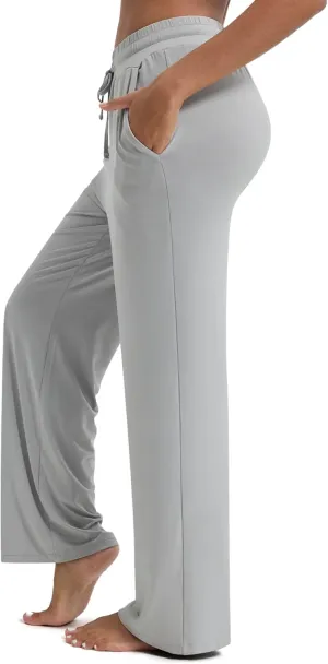 Maxbee Wide Leg Pants for Woman, Loose Sweatpants Women with Pockets,Baggy Casual Drawstring Yoga Pants Long Style