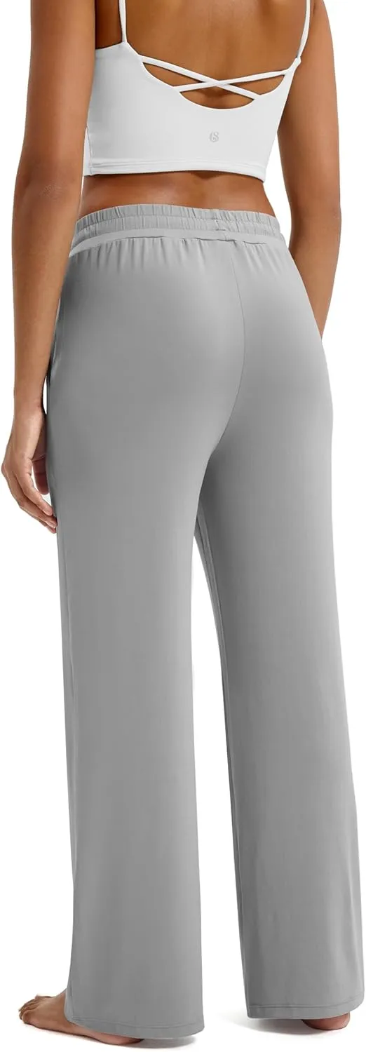 Maxbee Wide Leg Pants for Woman, Loose Sweatpants Women with Pockets,Baggy Casual Drawstring Yoga Pants Long Style