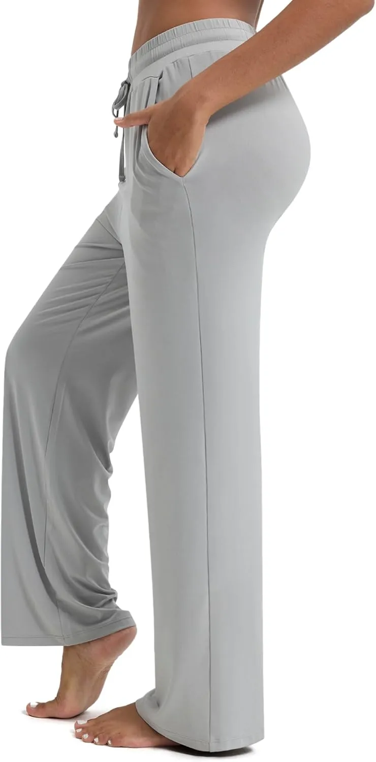 Maxbee Wide Leg Pants for Woman, Loose Sweatpants Women with Pockets,Baggy Casual Drawstring Yoga Pants Long Style