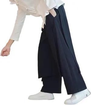 Men Patchwork Wide Bottom Pants Male Chinese East Style Harem Pants