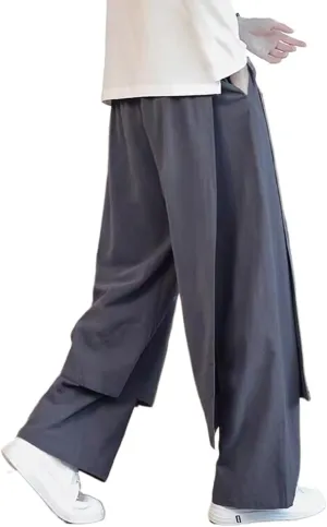 Men Patchwork Wide Bottom Pants Male Chinese East Style Harem Pants
