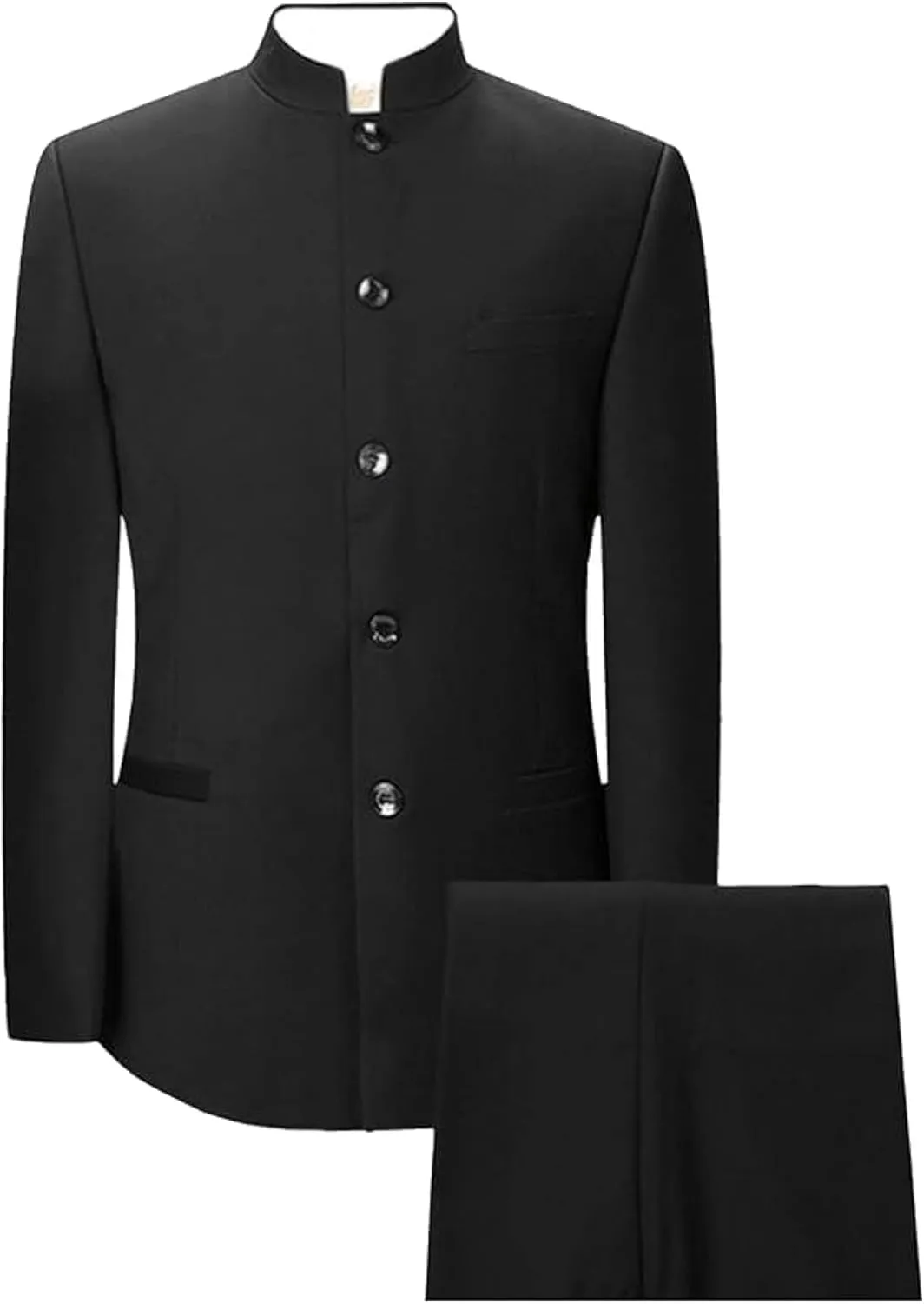 Men's 2 Pieces Chinese Tunic Suit Set Mandarin Collar Blazer Jacket Pants Sets Slim Fit Stand Collar Uniform Dress