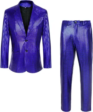 Mens 70s Disco Outfits Set Shiny Sequin Suit and Pants Halloween Costume