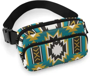Mens Adjustable Fitness Waist Bag Crossbody Fanny Pack for Running/Workout, Compatible with Southwestern Aztec Native American Ethnic Green