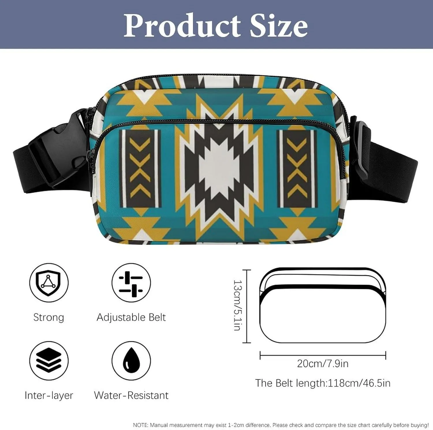 Mens Adjustable Fitness Waist Bag Crossbody Fanny Pack for Running/Workout, Compatible with Southwestern Aztec Native American Ethnic Green