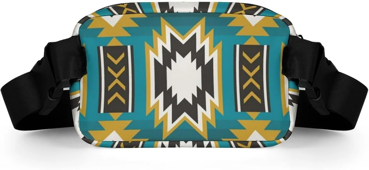 Mens Adjustable Fitness Waist Bag Crossbody Fanny Pack for Running/Workout, Compatible with Southwestern Aztec Native American Ethnic Green