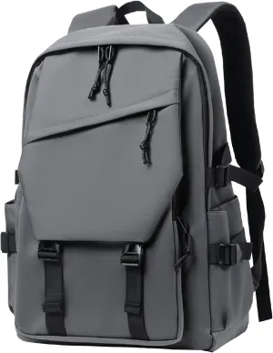 Mens and Womens Classic Large Capacity Backpack, Durable Fabric, Multiple Pockets, Adjustable Straps, Waterproof, Fits 15.6-Inch Laptop for Work and Travel (Gray)