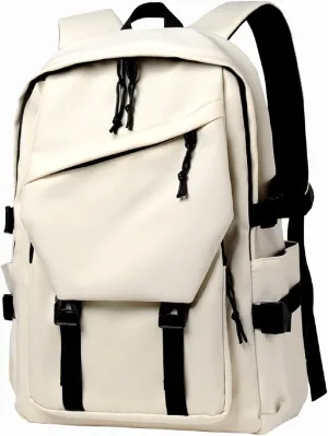 Mens and Womens Classic Large Capacity Backpack, Durable Fabric, Multiple Pockets, Adjustable Straps, Waterproof, Fits 15.6-Inch Laptop for Work and Travel (Ivory)