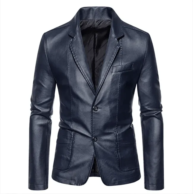 Men's Business Casual Leather Jacket – Slim Fit Suit Collar Coat