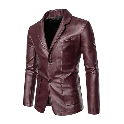 Men's Business Casual Leather Jacket – Slim Fit Suit Collar Coat
