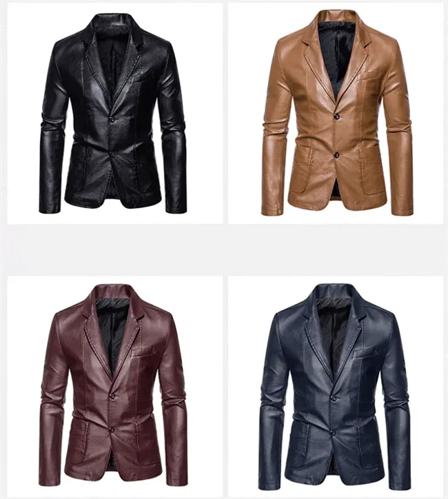 Men's Business Casual Leather Jacket – Slim Fit Suit Collar Coat