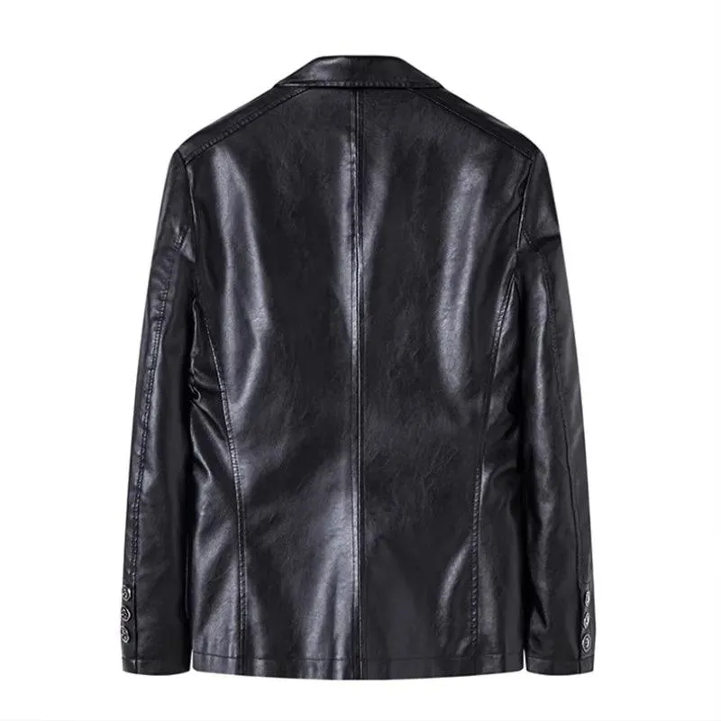 Men's Business Casual Leather Jacket – Slim Fit Suit Collar Coat