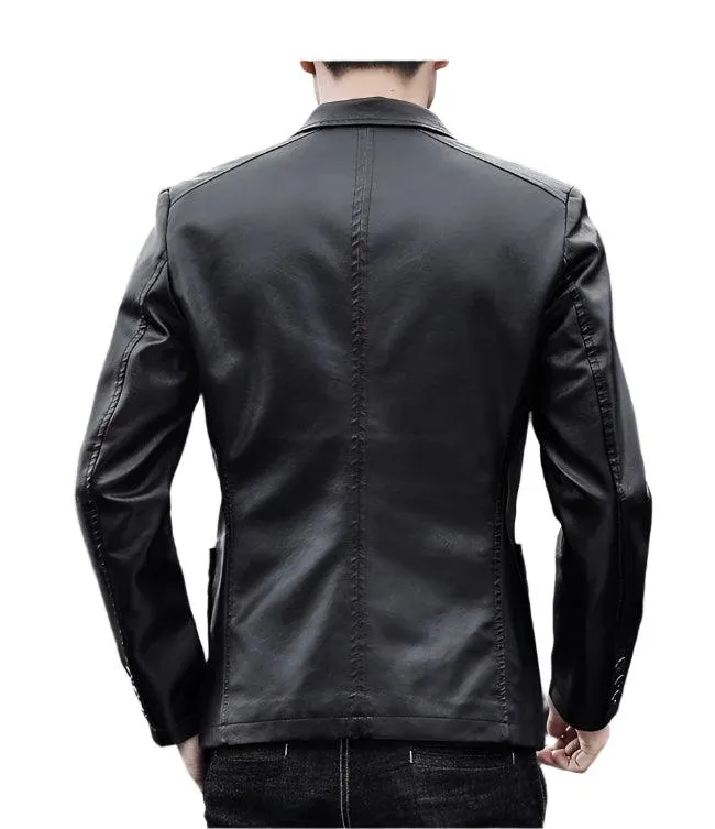 Men's Business Casual Leather Jacket – Slim Fit Suit Collar Coat