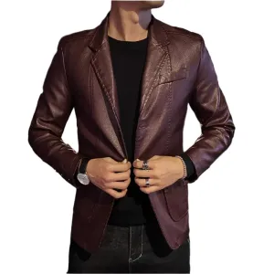 Men's Business Casual Leather Jacket – Slim Fit Suit Collar Coat