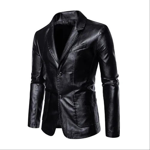 Men's Business Casual Leather Jacket – Slim Fit Suit Collar Coat