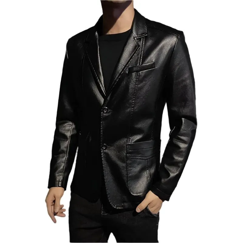 Men's Business Casual Leather Jacket – Slim Fit Suit Collar Coat