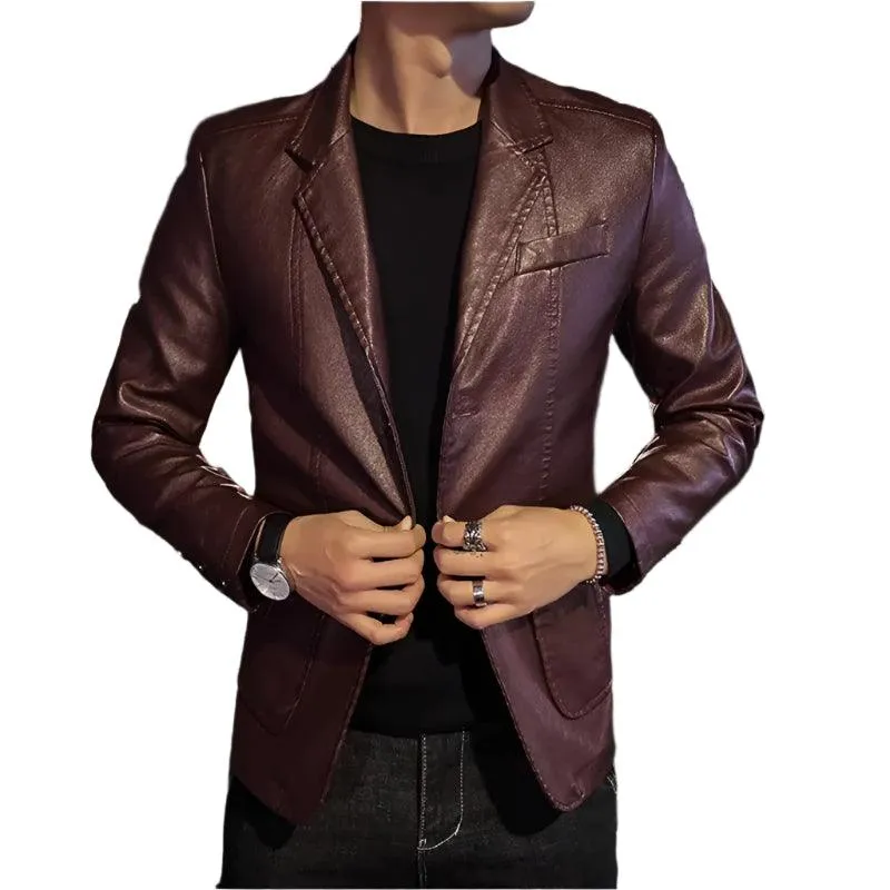 Men's Business Casual Leather Jacket – Slim Fit Suit Collar Coat