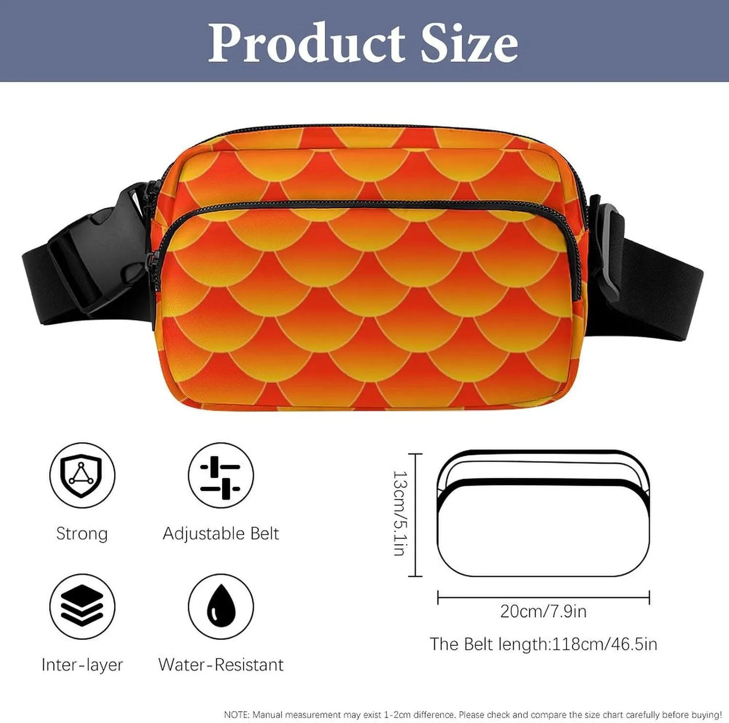 Mens Crossbody Fanny Pack - Workout/Running Belt Bag for Cycling/Travel/Hiking Compatible with Mermaid Fish Scales Orange