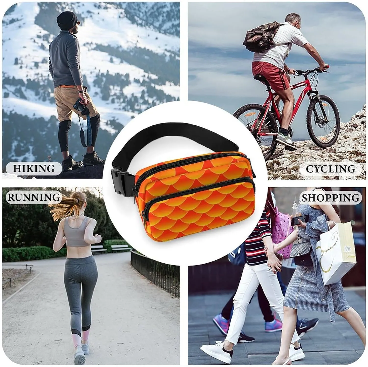 Mens Crossbody Fanny Pack - Workout/Running Belt Bag for Cycling/Travel/Hiking Compatible with Mermaid Fish Scales Orange