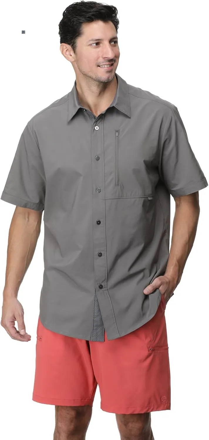 Men's Glissade Short Sleeve Button Down Shirt - Quick Dry, Moisture Wicking, UPF 40 , Outdoor, Beach