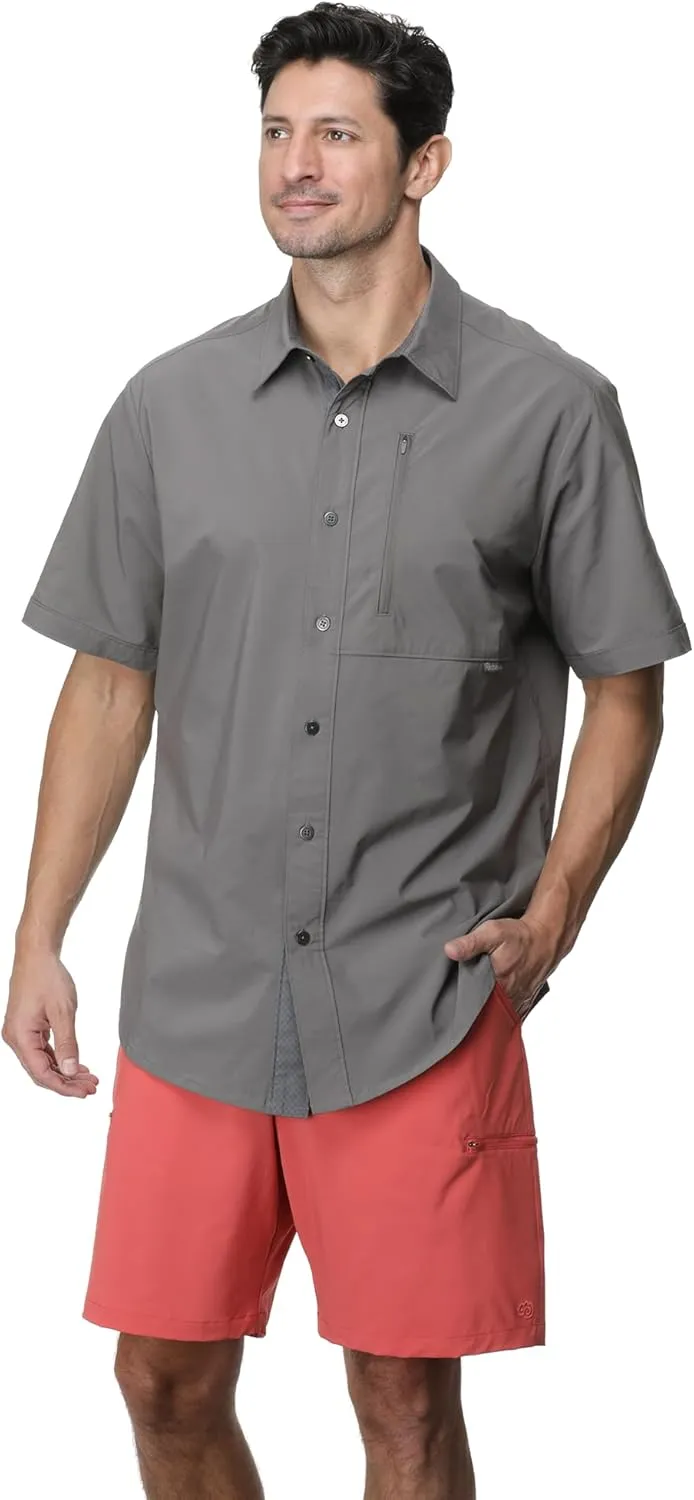 Men's Glissade Short Sleeve Button Down Shirt - Quick Dry, Moisture Wicking, UPF 40 , Outdoor, Beach