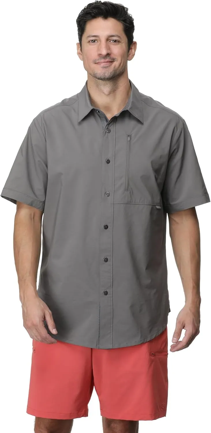 Men's Glissade Short Sleeve Button Down Shirt - Quick Dry, Moisture Wicking, UPF 40 , Outdoor, Beach