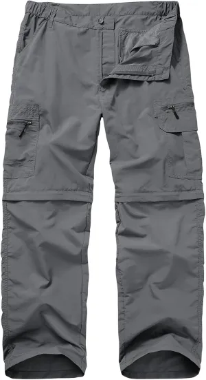 Mens Hiking Pants Convertible Quick Dry Lightweight Zip Off Fishing Travel Camping Safari for Outdoor Pants #6101-Grey-38
