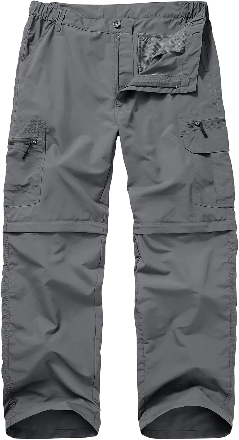 Mens Hiking Pants Convertible Quick Dry Lightweight Zip Off Fishing Travel Camping Safari for Outdoor Pants #6101-Grey-38