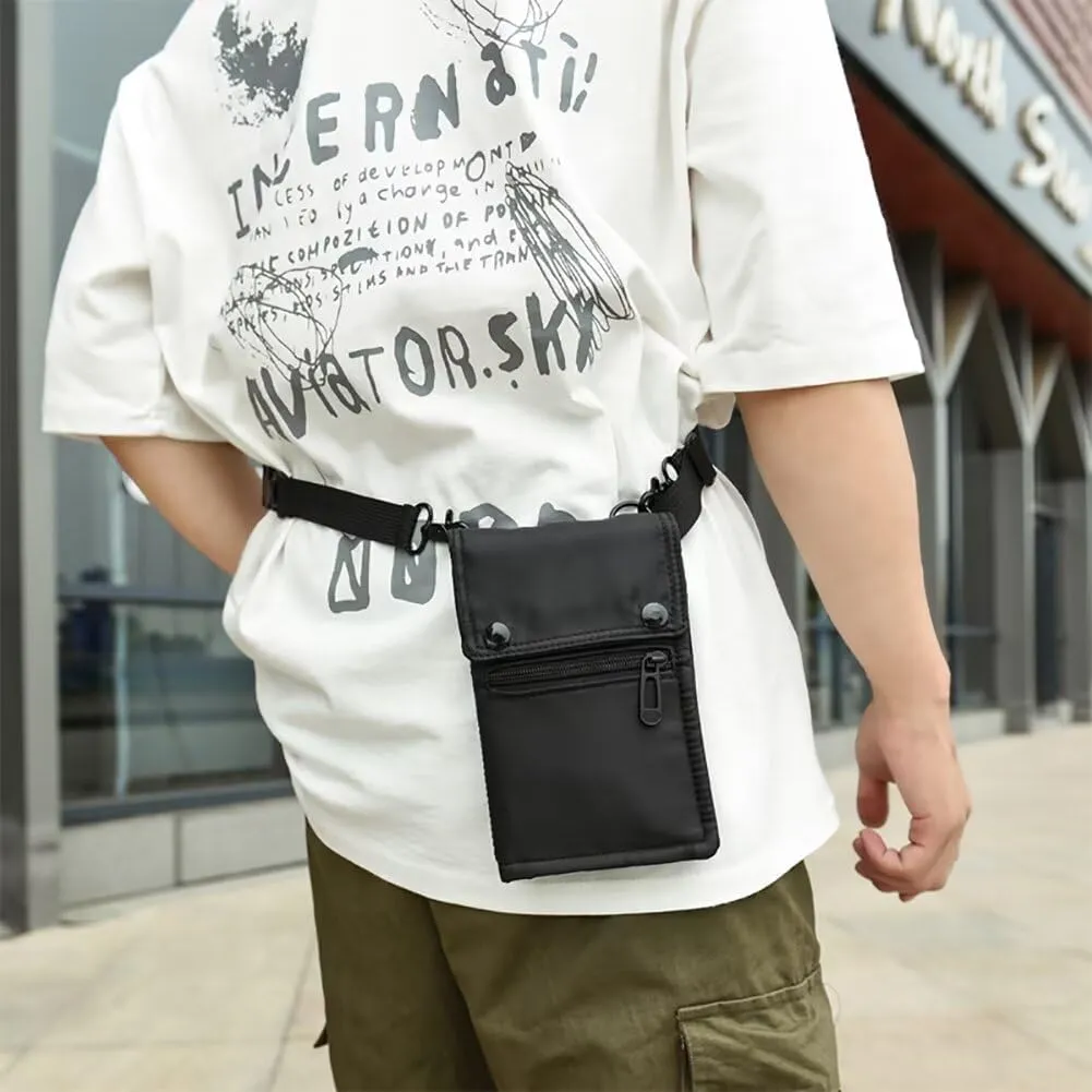 Mens Nylon Cell Phone Purse Multi-pocket Crossbody Bag Shoulder Bag Waterproof Messenger Bag Mini Pouch Waist Pack