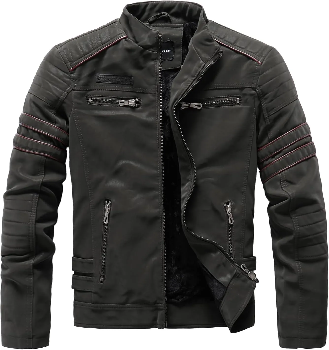 Men's Retro Casual Personalized Embroidery Long Sleeve Faux Leather Street Motorcycle Jacket