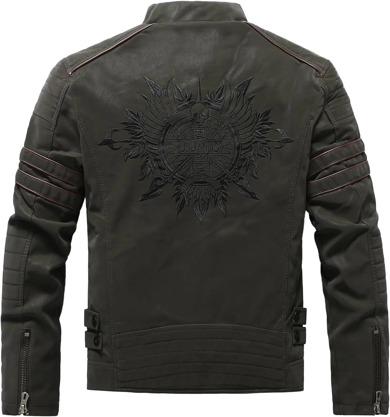 Men's Retro Casual Personalized Embroidery Long Sleeve Faux Leather Street Motorcycle Jacket