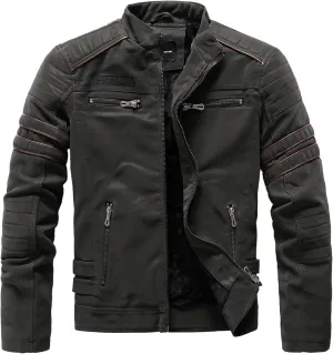 Men's Retro Casual Personalized Embroidery Long Sleeve Faux Leather Street Motorcycle Jacket