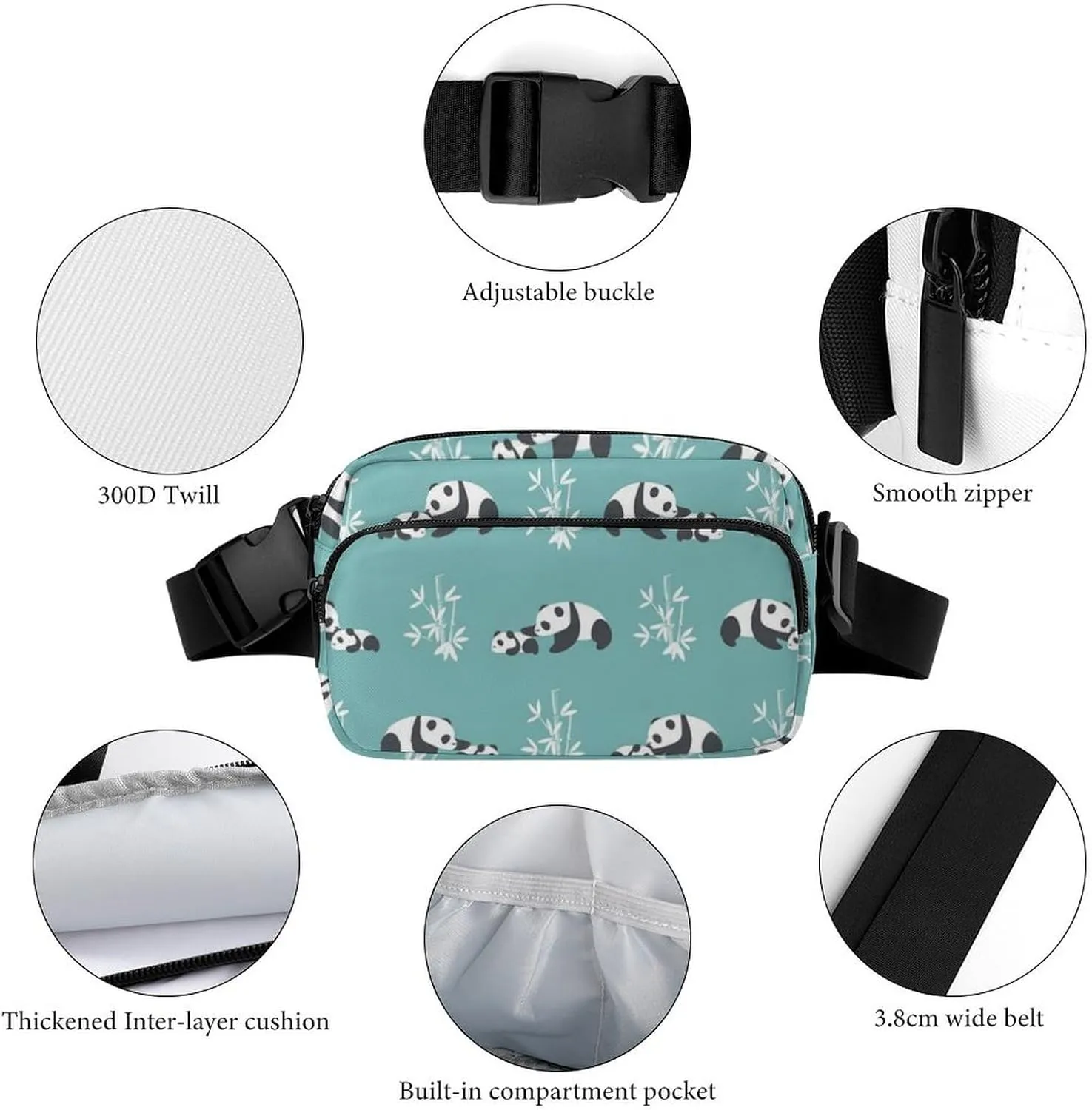 Mens Running/Hiking Waist Pack Compatible with Cute Panda Crossbody Fanny Bag with Adjustable Strap