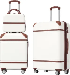 Merax Hardshell Luggage Sets 3 Pieces Carry-On Suitcase with TSA Lock Double Spinner Wheels Lightweight Travel Set (White, 3PC (20" 24" Cosmetic Case))