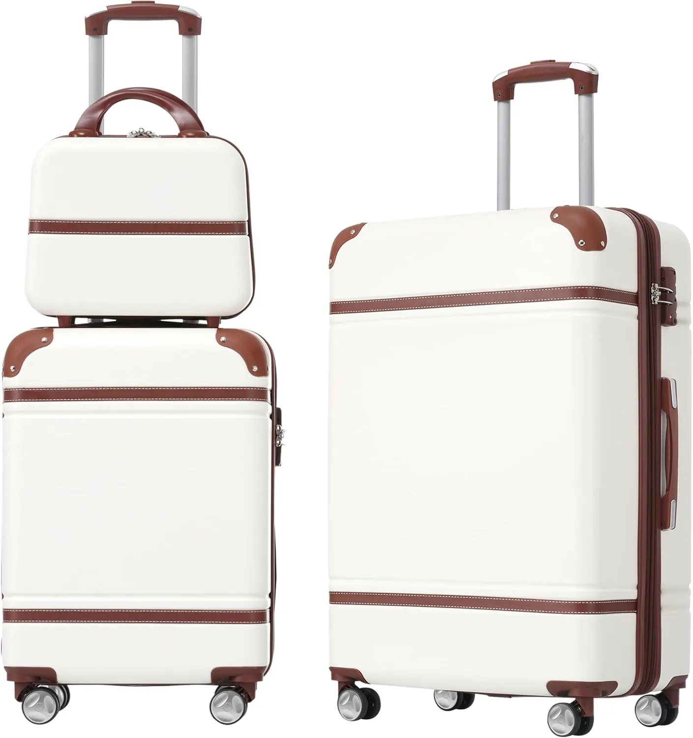 Merax Hardshell Luggage Sets 3 Pieces Carry-On Suitcase with TSA Lock Double Spinner Wheels Lightweight Travel Set (White, 3PC (20" 24" Cosmetic Case))