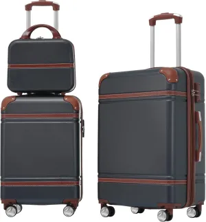 Merax Luggage Set Hardshell Carry-On Suitcase with TSA Lock Double Spinner Wheels Travel Duffel Bag with Trolley Sleeve Toiletry Bag Lightweight Travel Set (Black, 3PC (20" 24" Cosmetic Case))
