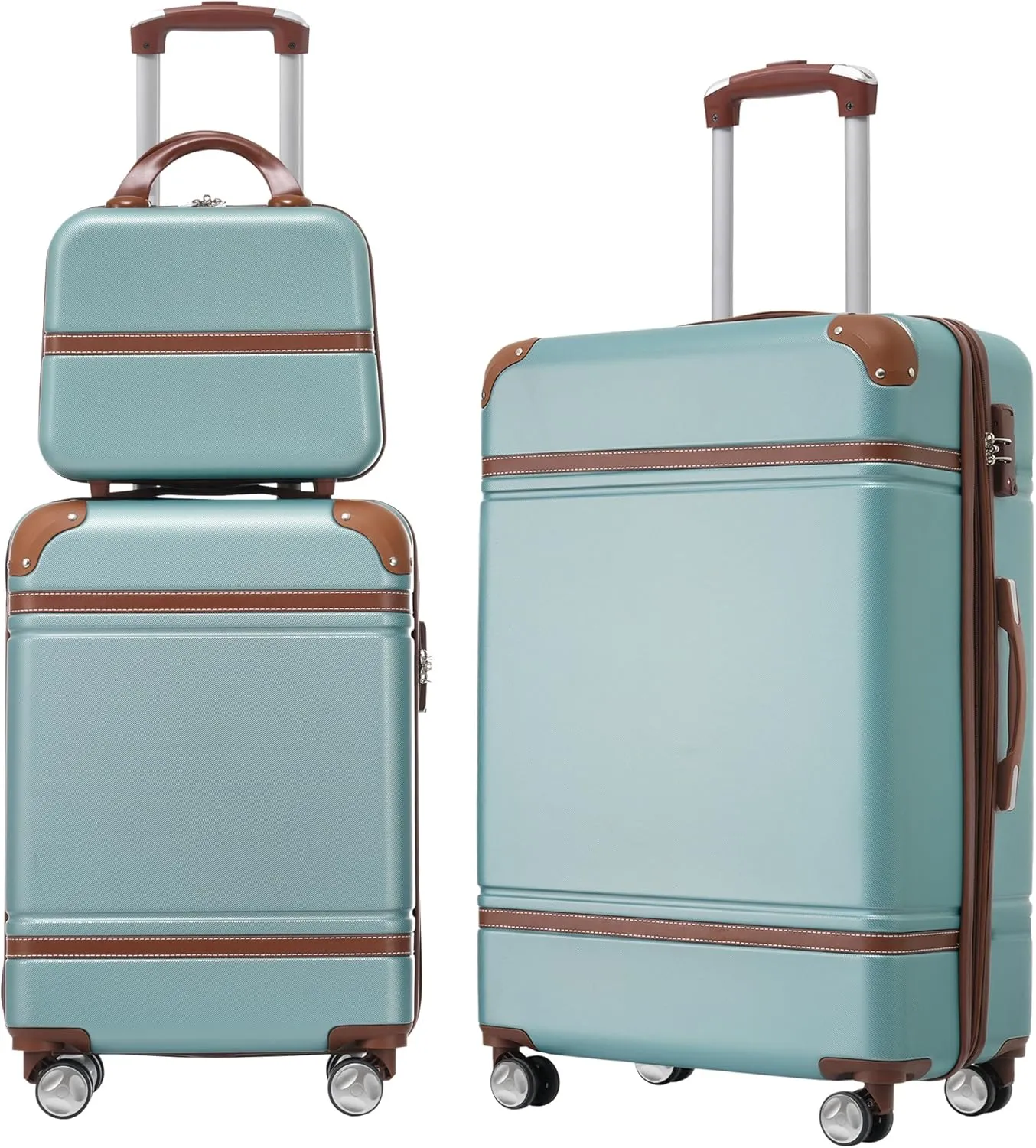 Merax Luggage Set Hardshell Carry-On Suitcase with TSA Lock Double Spinner Wheels Travel Duffel Bag with Trolley Sleeve Toiletry Bag Lightweight Travel Set (Green, 3PC (20" 24" Cosmetic Case))