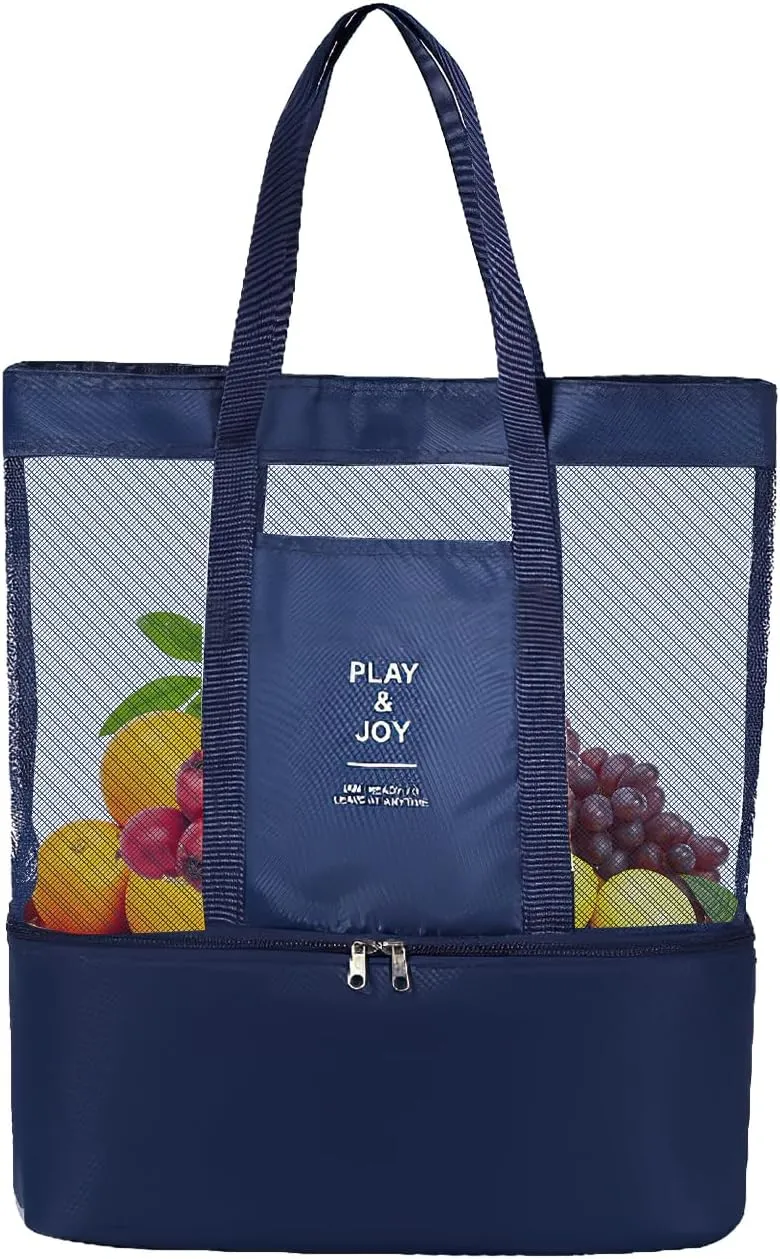 Mesh Beach Bag with Cooler  Holds 12 Cans Cola