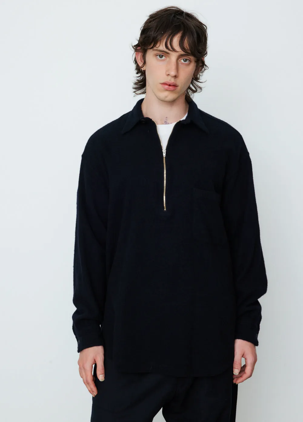Milled Wool Half Zip Up Sweater