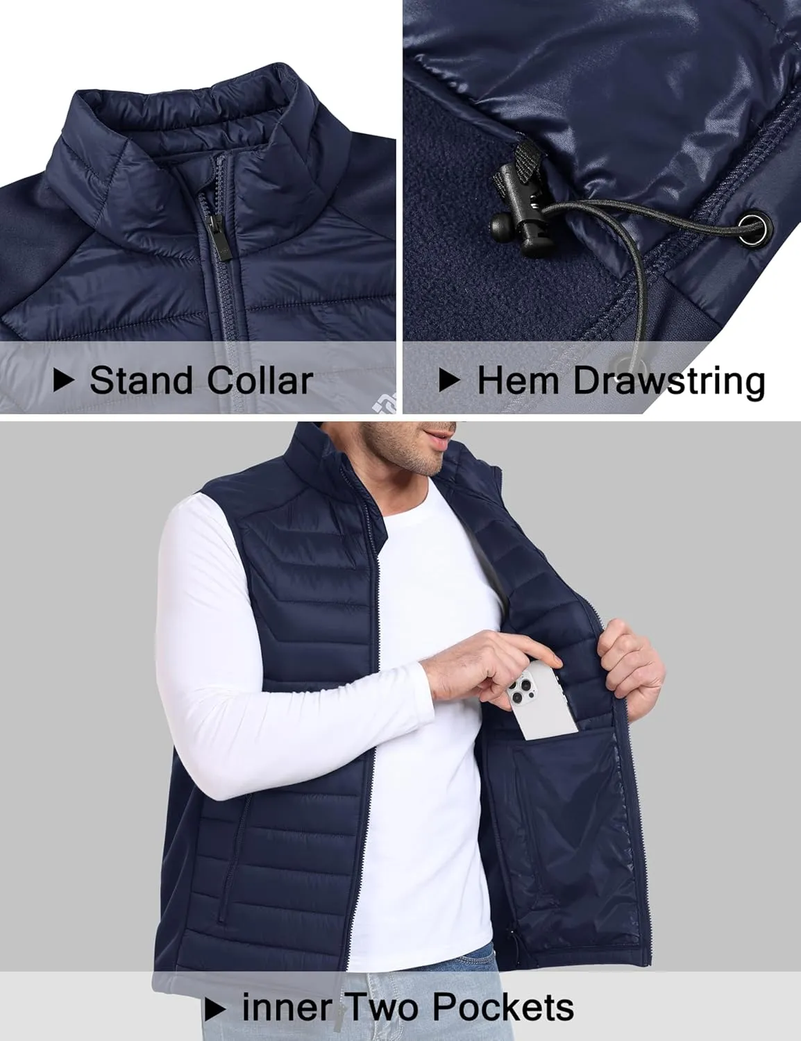 MoFiz Men's Vest Lined Puffer Vest Sleeveless Mock Neck Down Jacket Running Vest Travel Winter windbreak Coat