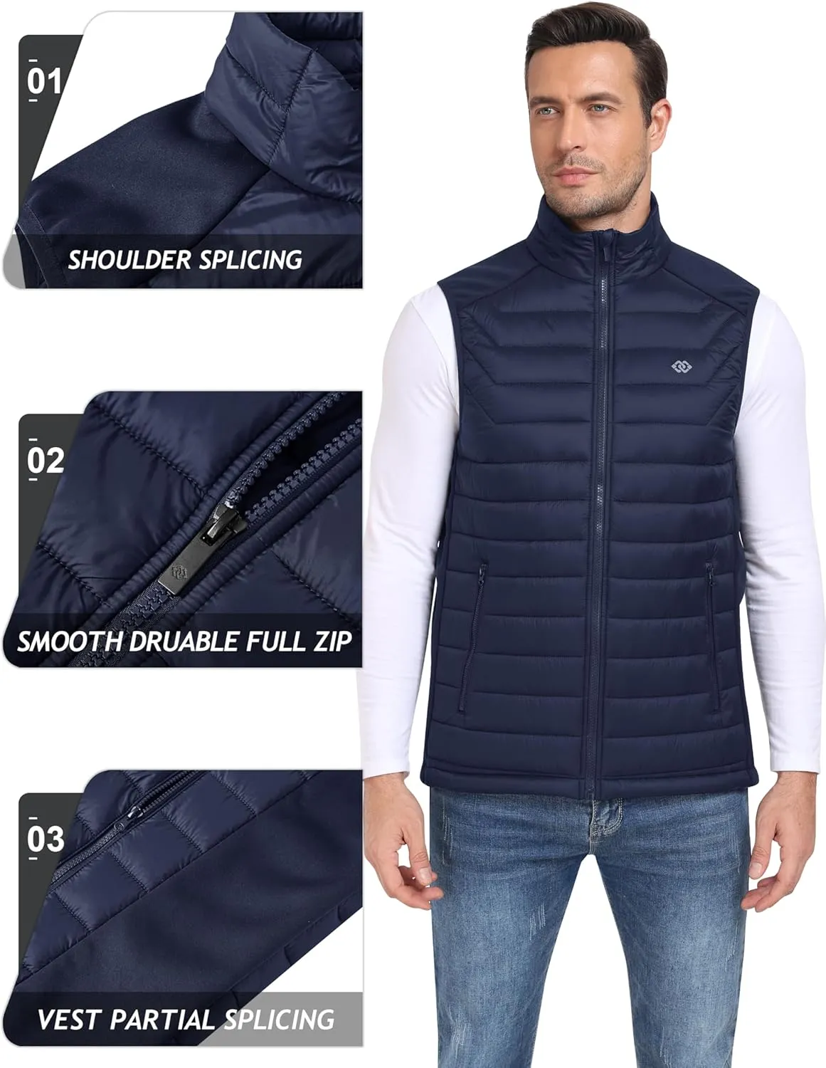 MoFiz Men's Vest Lined Puffer Vest Sleeveless Mock Neck Down Jacket Running Vest Travel Winter windbreak Coat