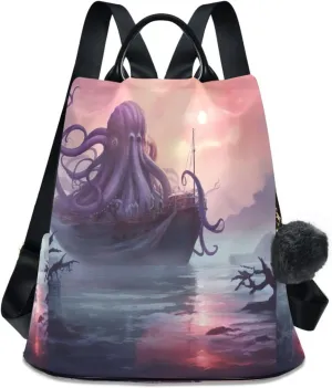 Monster Ship Octopus Backpack Purse Anti-Theft Casual Travel Rucksack Fashion Lightweight Shoulder Bag for Casual Purses Women