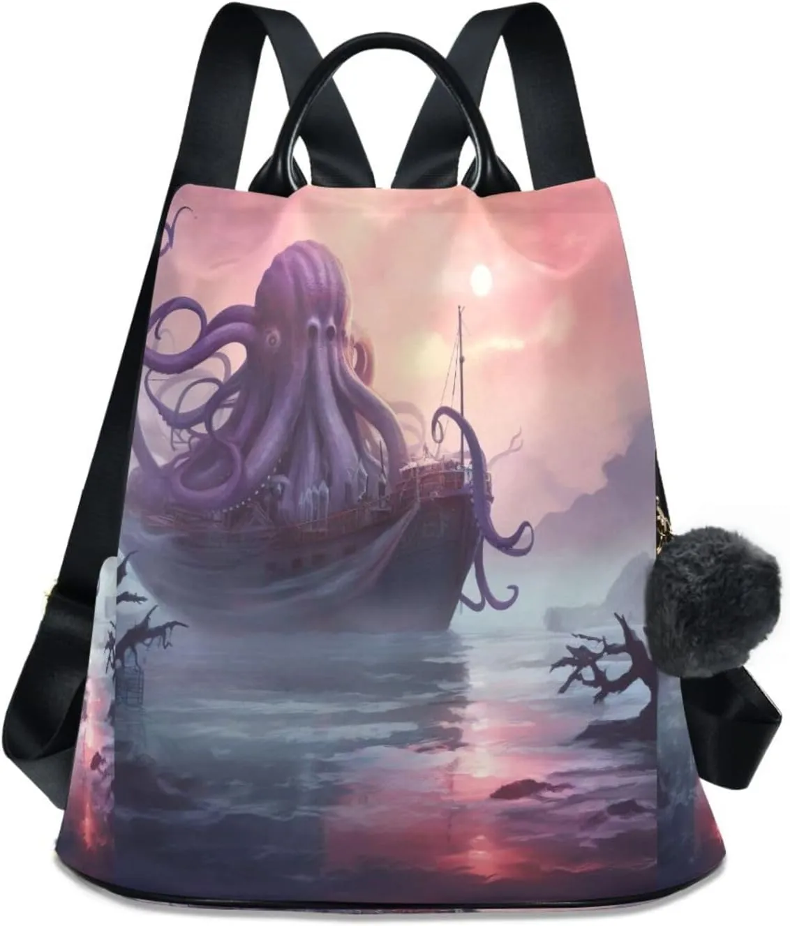 Monster Ship Octopus Backpack Purse Anti-Theft Casual Travel Rucksack Fashion Lightweight Shoulder Bag for Casual Purses Women