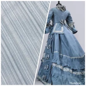 NEW! Lady Bridgette Designer 100% Silk Dupioni Subtle Pastel Blue Stripes