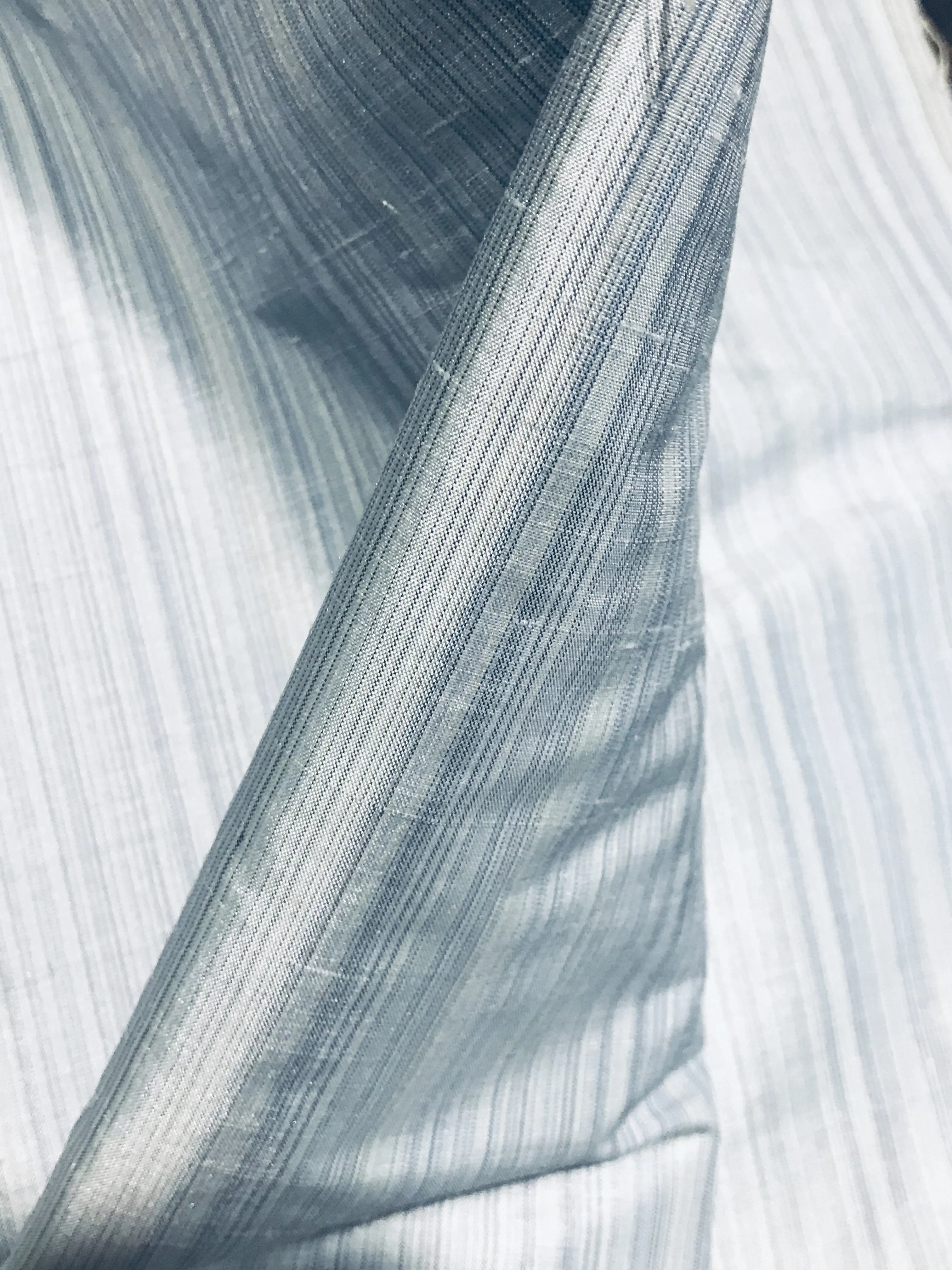 NEW! Lady Bridgette Designer 100% Silk Dupioni Subtle Pastel Blue Stripes
