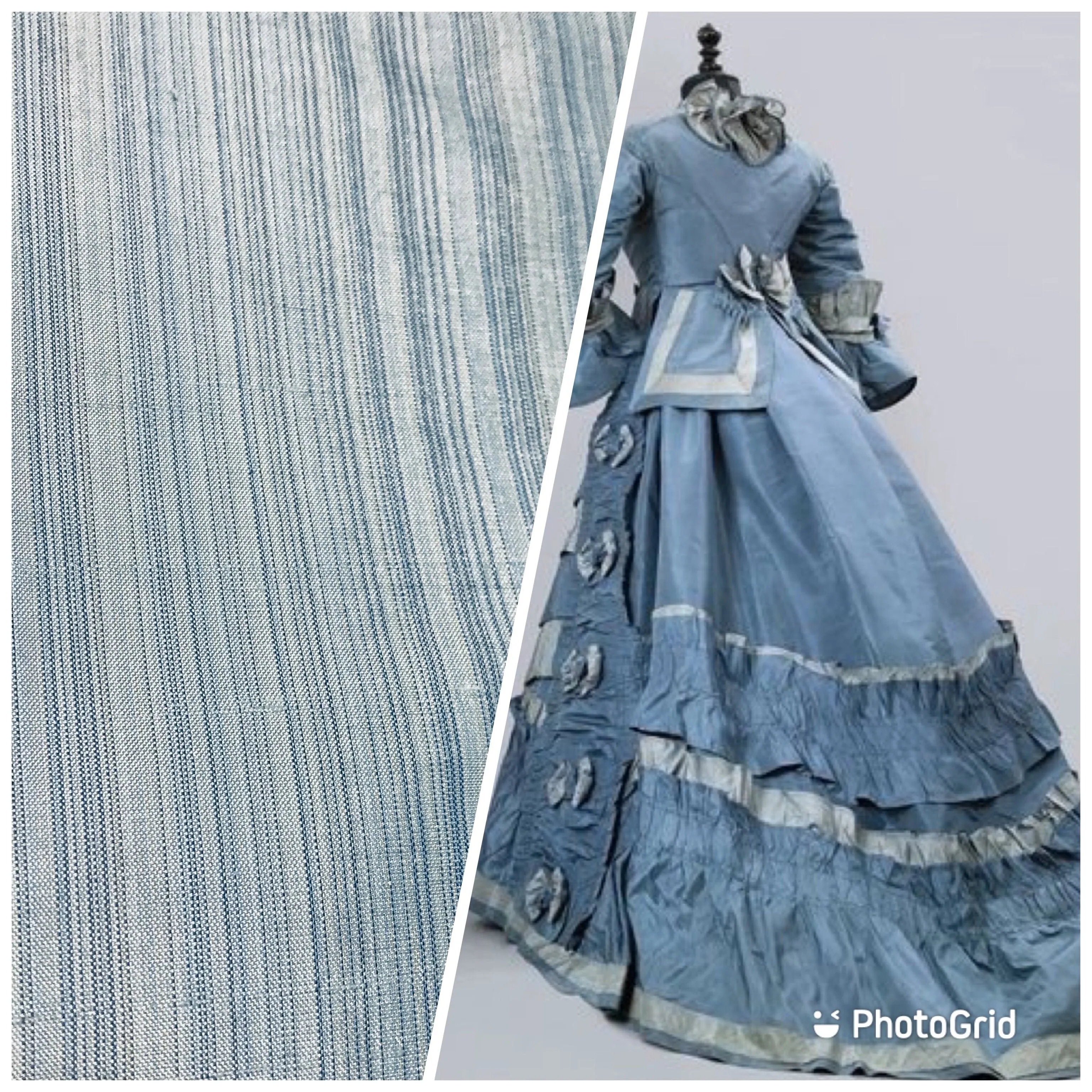 NEW! Lady Bridgette Designer 100% Silk Dupioni Subtle Pastel Blue Stripes