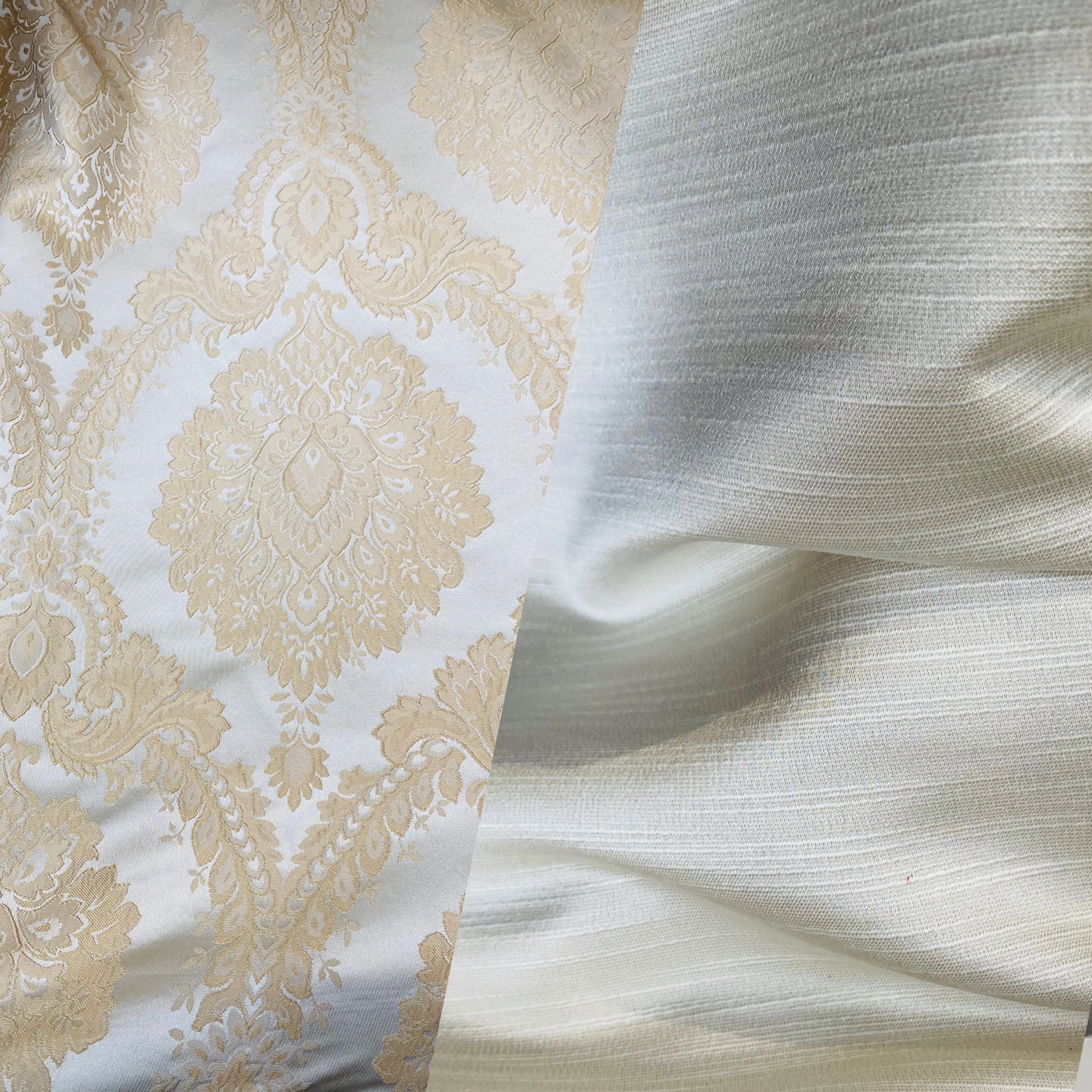 NEW! Prince Prescott Brocade Medallion Satin Fabric- Peach Gold and White