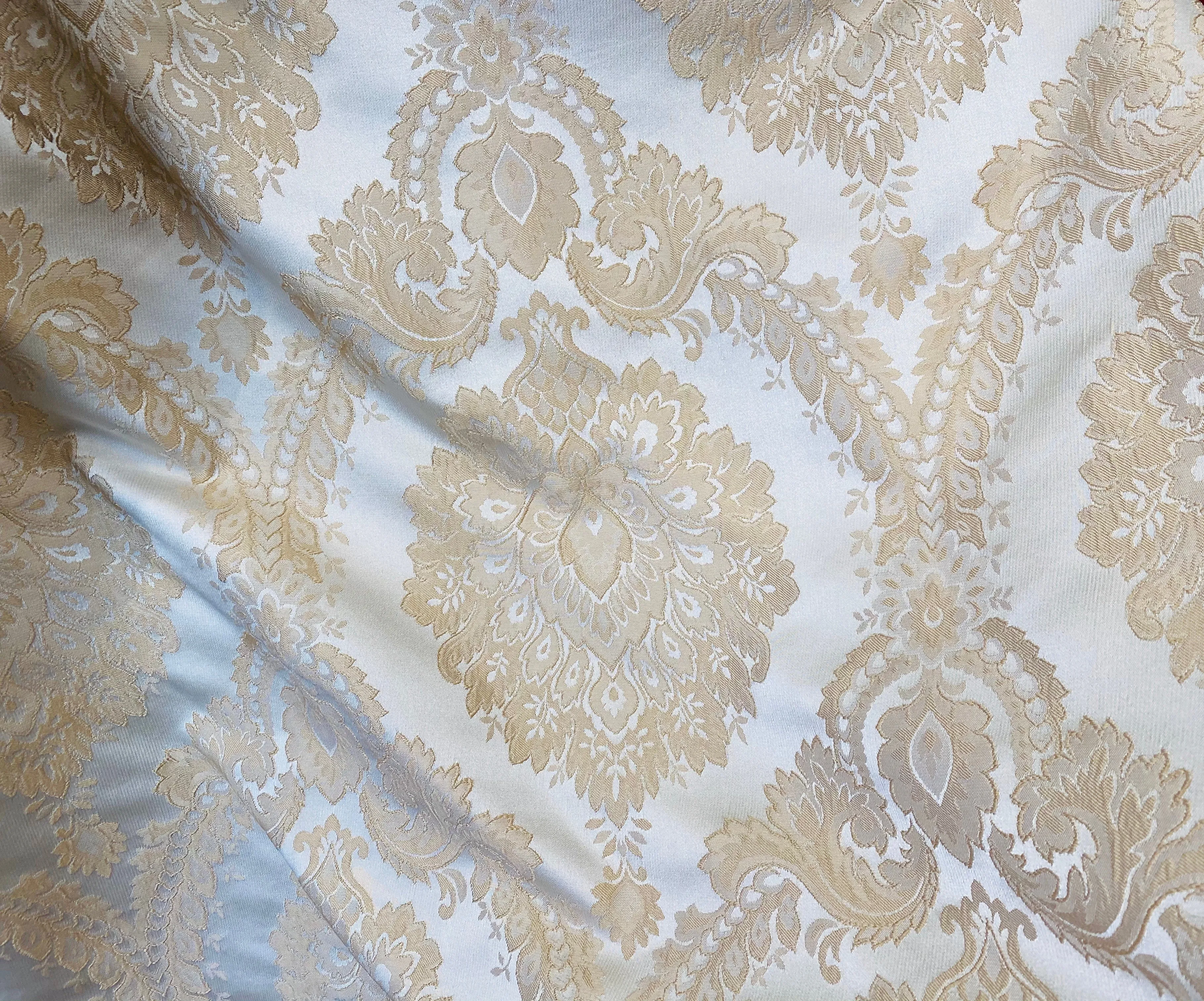 NEW! Prince Prescott Brocade Medallion Satin Fabric- Peach Gold and White
