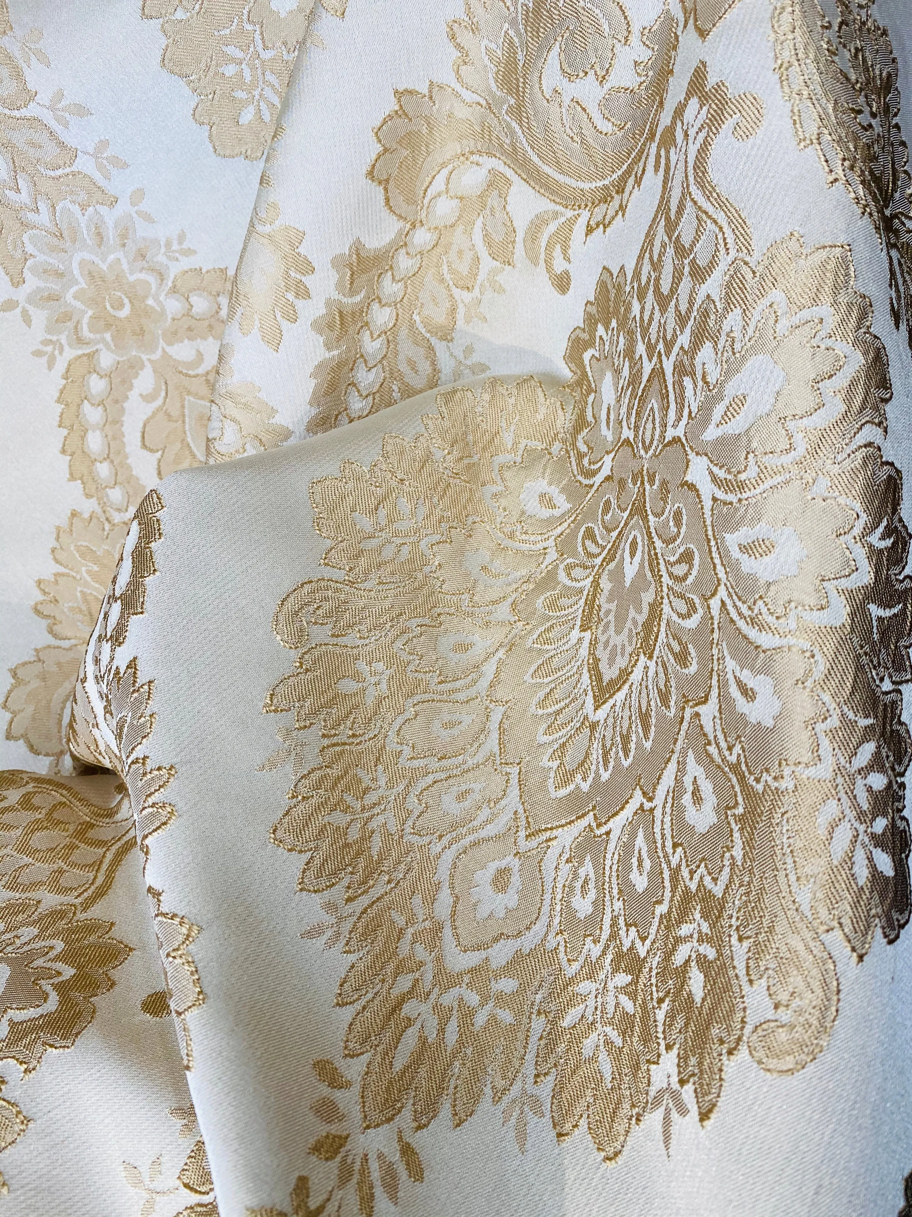 NEW! Prince Prescott Brocade Medallion Satin Fabric- Peach Gold and White